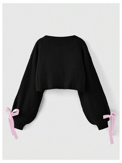 Foto 2 | Jersey Tipo Cárdigan Verdusa Para Mujer Con Pajarita Tejida En Crema Y Negro - Venta Internacional.