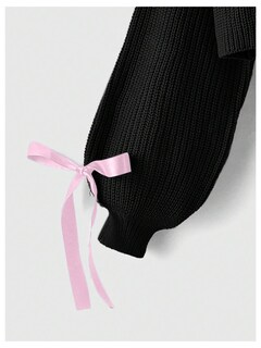 Foto 4 | Jersey Tipo Cárdigan Verdusa Para Mujer Con Pajarita Tejida En Crema Y Negro - Venta Internacional.