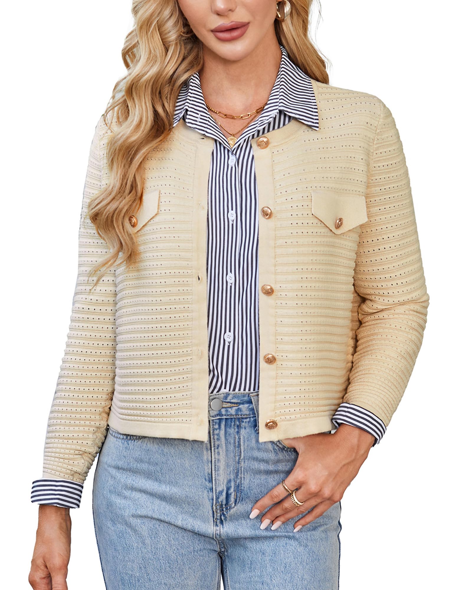 Foto 1 | Cárdigan Corto Grace Karin 2025 Con Botones Abiertos En La Parte Delantera Beige Xxl - Venta Internacional.