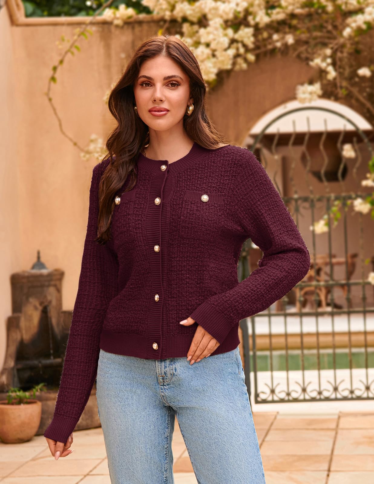 Foto 2 | Jersey Tipo Cárdigan Grace Karin Con Parte Delantera Abierta Y Manga Larga, Color Rojo Vino - Venta Internacional.