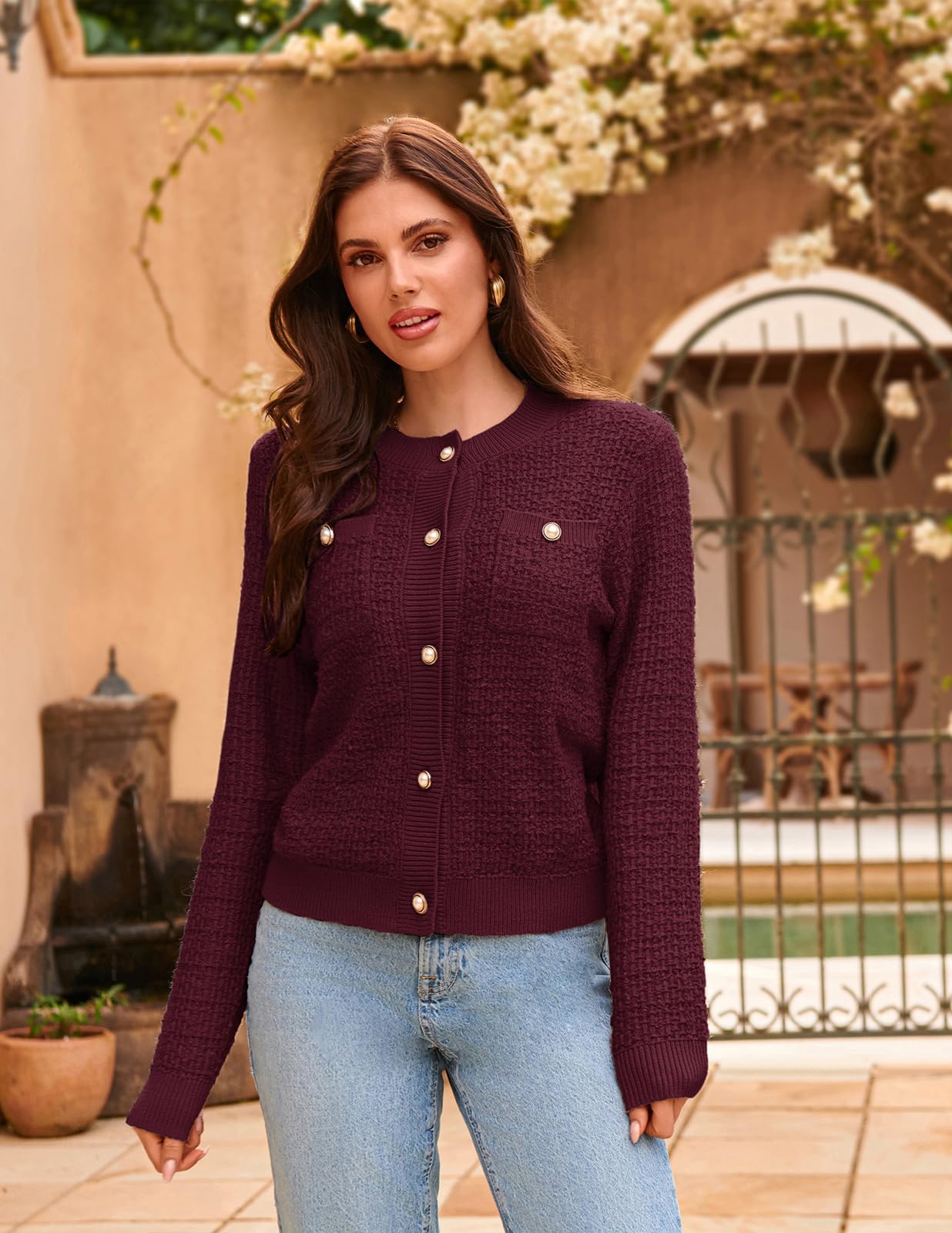 Foto 4 | Jersey Tipo Cárdigan Grace Karin Con Parte Delantera Abierta Y Manga Larga, Color Rojo Vino - Venta Internacional.