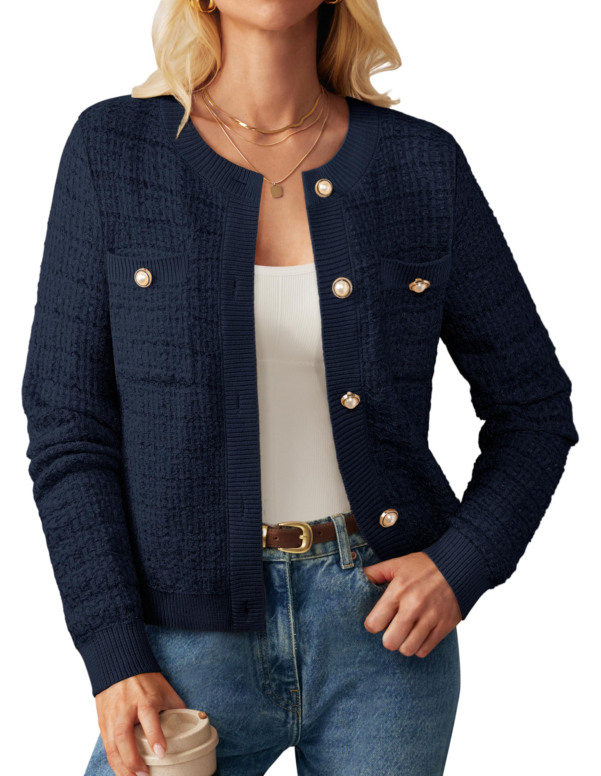Jersey Tipo Cárdigan Grace Karin Con Frente Abierto Y Manga Larga, Azul - Venta Internacional.