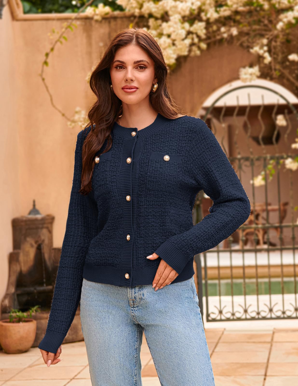 Foto 4 | Jersey Tipo Cárdigan Grace Karin Con Frente Abierto Y Manga Larga, Azul - Venta Internacional.