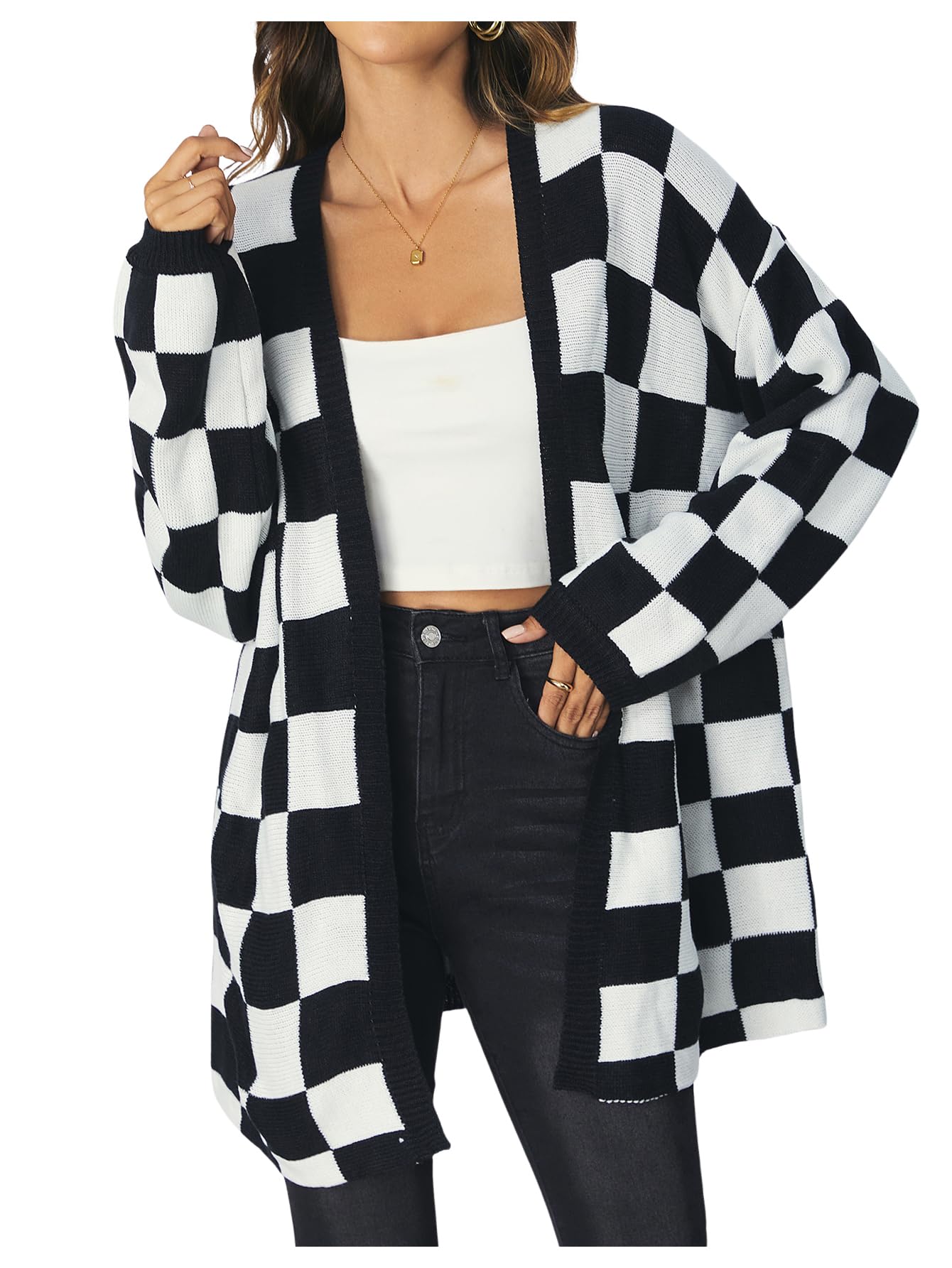 Jersey Tipo Cárdigan Soly Hux A Cuadros Con Parte Delantera Abierta Para Mujer - Venta Internacional.