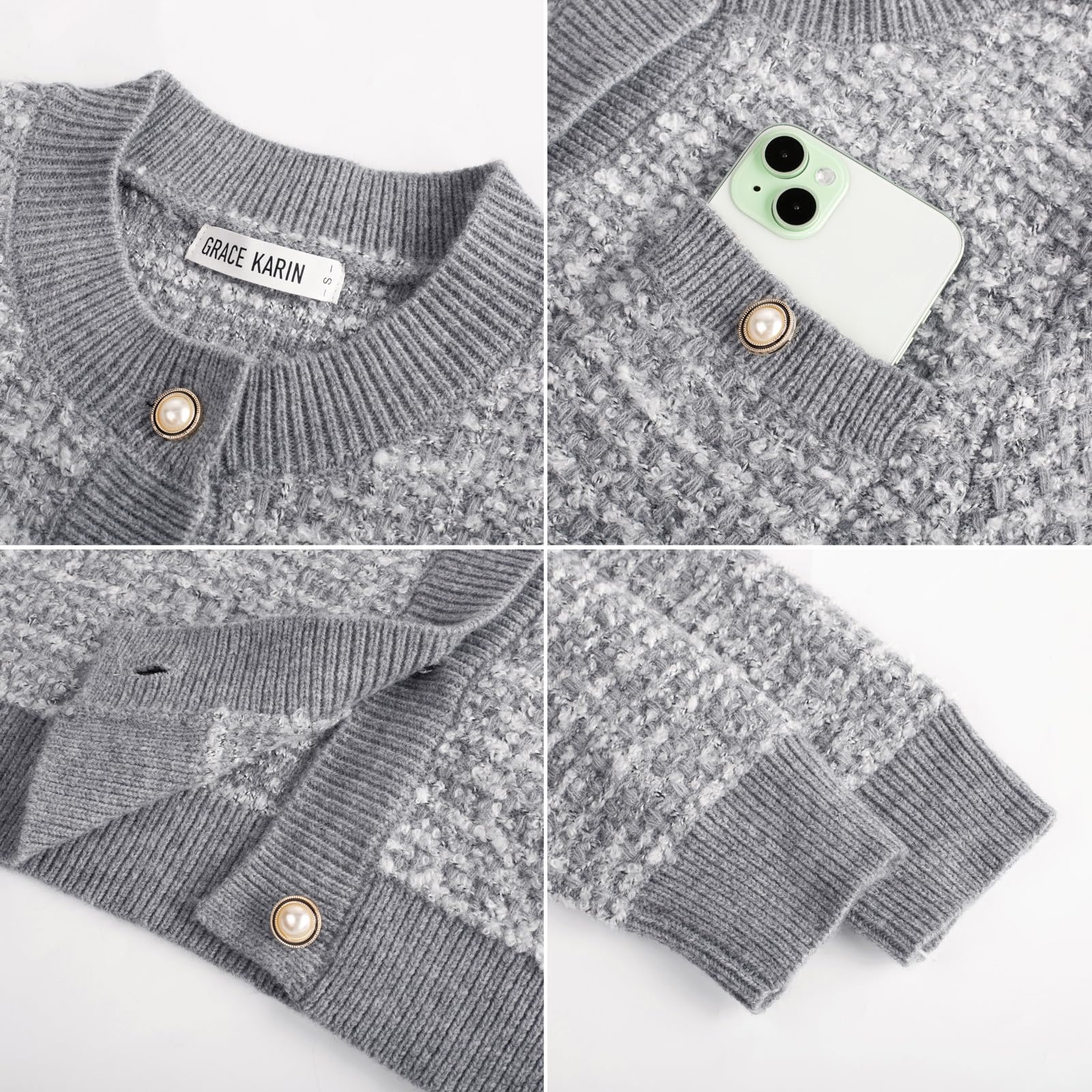 Foto 6 | Jersey Tipo Cárdigan Grace Karin Con Botones, Gris Ligero - Venta Internacional.