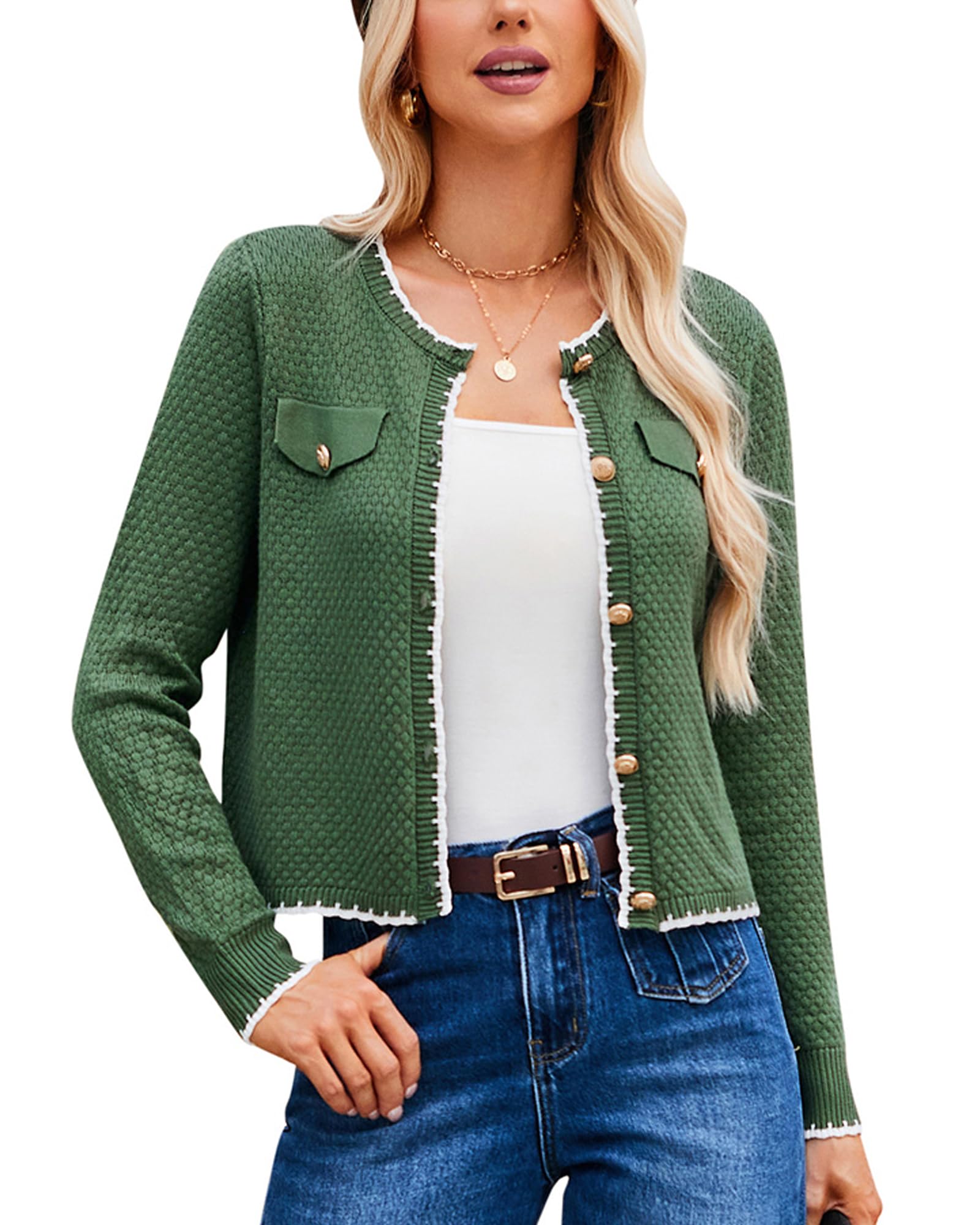 Foto 1 | Jersey Tipo Cárdigan Grace Karin Para Mujer, Tejido A Ganchillo, Color En Contraste - Venta Internacional.
