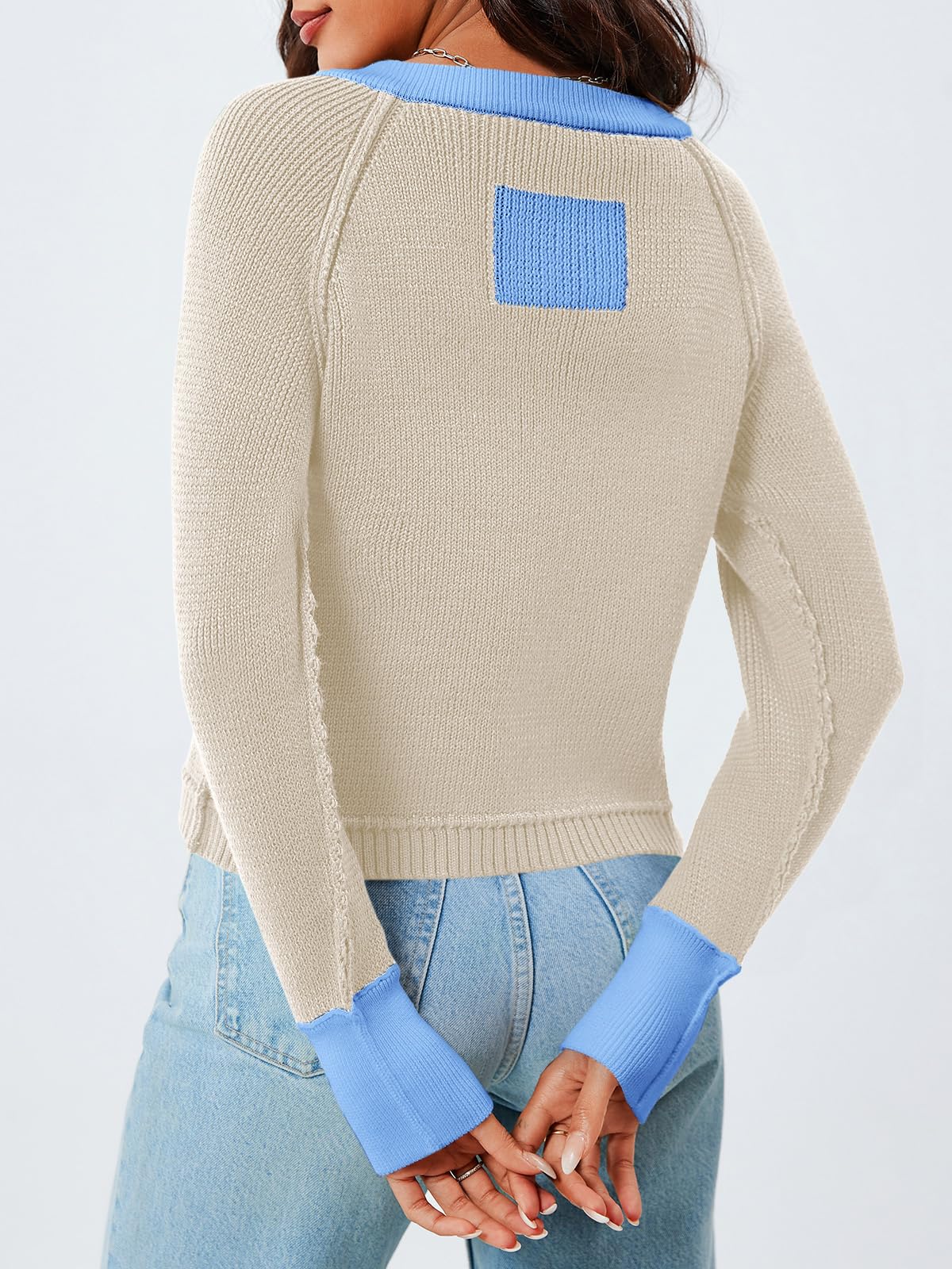 Foto 6 pulgar | Suéter Tipo Cárdigan Saodimallsu Con Bloques De Colores Recortados Para Mujer - Venta Internacional.