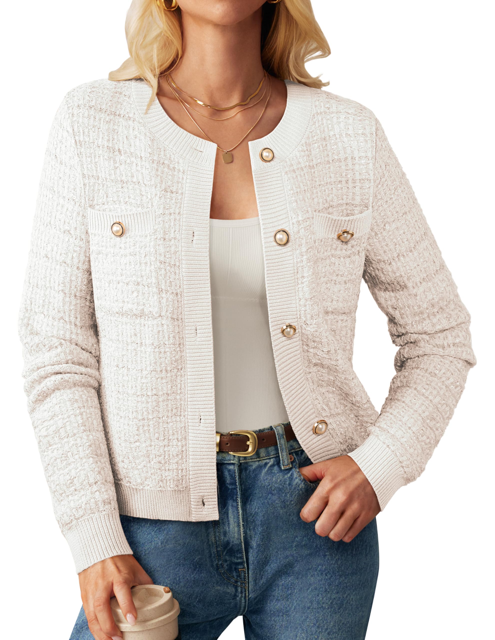 Jersey Tipo Cárdigan Grace Karin De Manga Larga Para Mujer, Color Blanco - Venta Internacional.