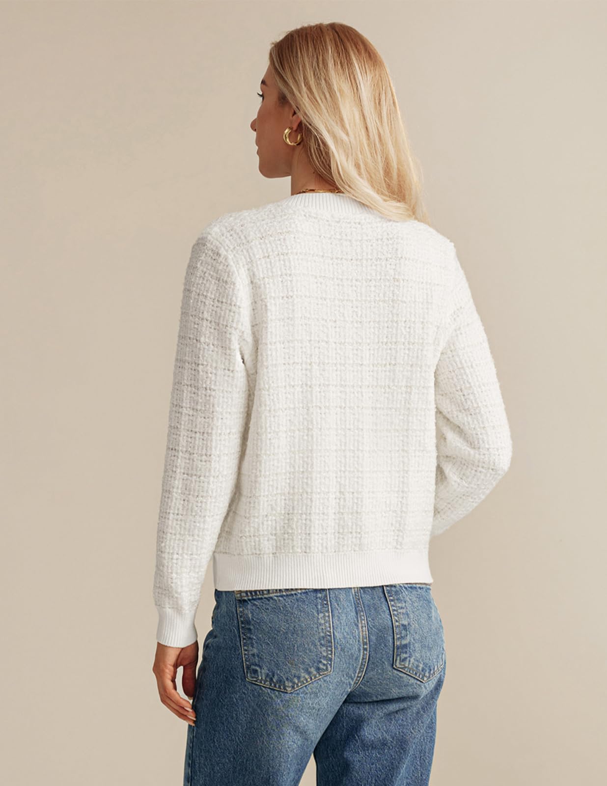 Foto 7 | Jersey Tipo Cárdigan Grace Karin De Manga Larga Para Mujer, Color Blanco - Venta Internacional.