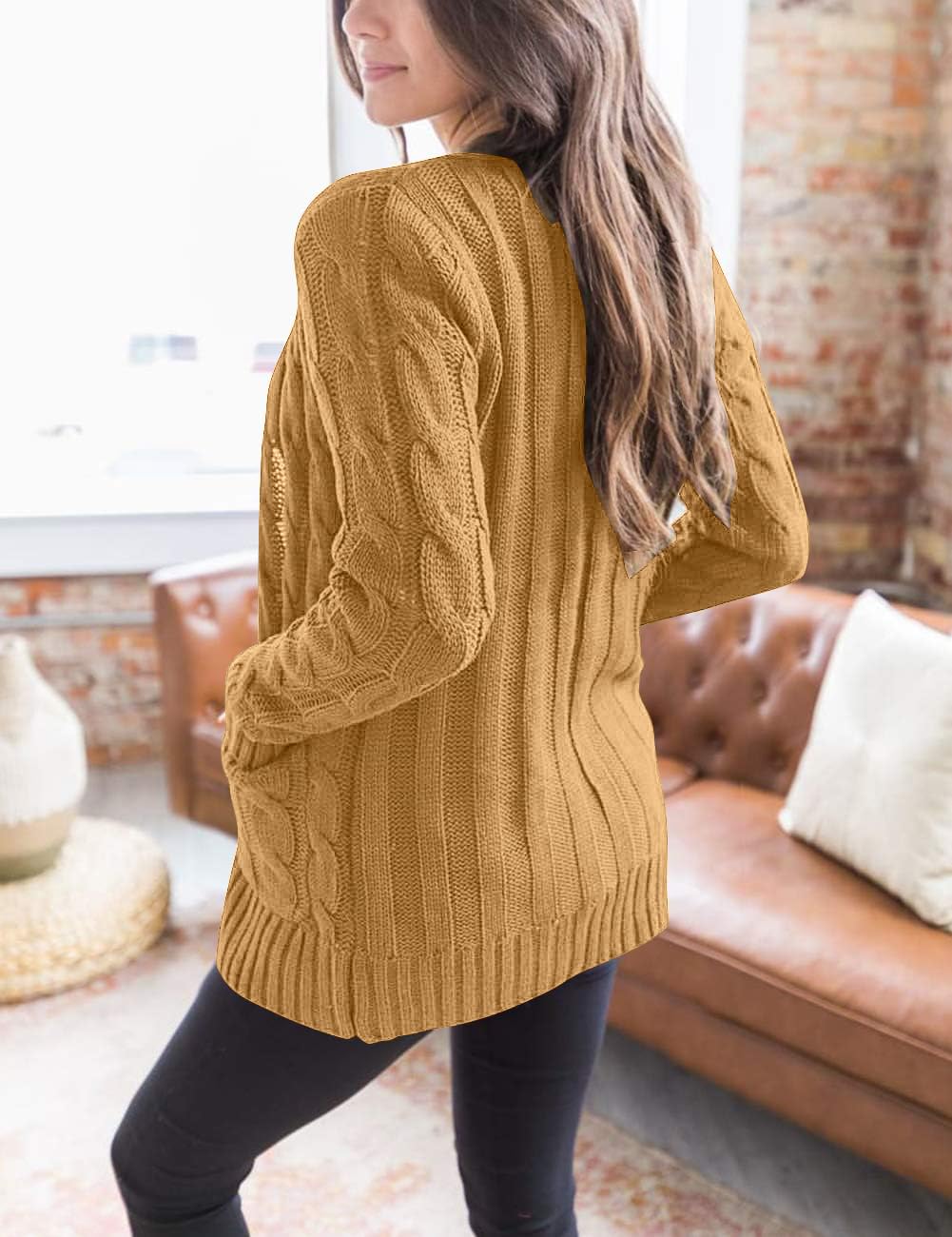 Foto 3 pulgar | Jersey Tipo Cárdigan Merokeety para Mujer de Punto Trenzado - Venta Internacional