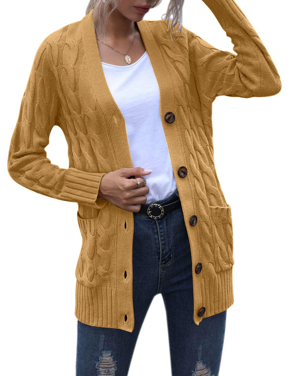 Foto 4 pulgar | Jersey Tipo Cárdigan Merokeety para Mujer de Punto Trenzado - Venta Internacional