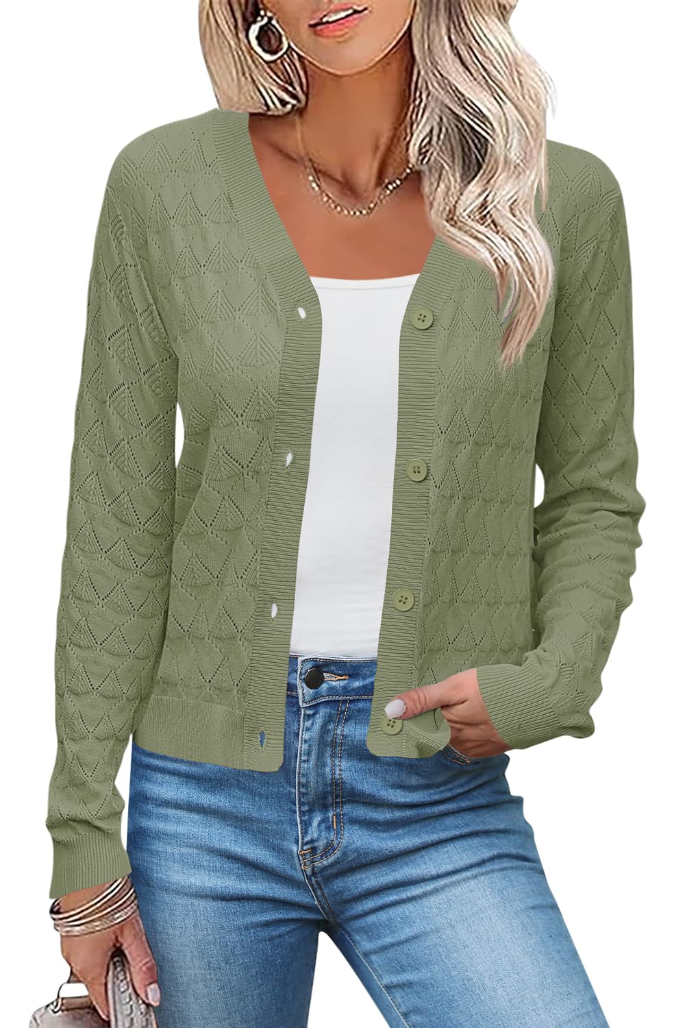 Jersey Tipo Cárdigan Lomon Para Mujer, Cuello En V, Color Verde, Talla Xl - Venta Internacional.