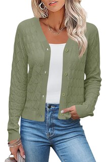 Foto 1 | Jersey Tipo Cárdigan Lomon Para Mujer, Cuello En V, Color Verde, Talla Xl - Venta Internacional.
