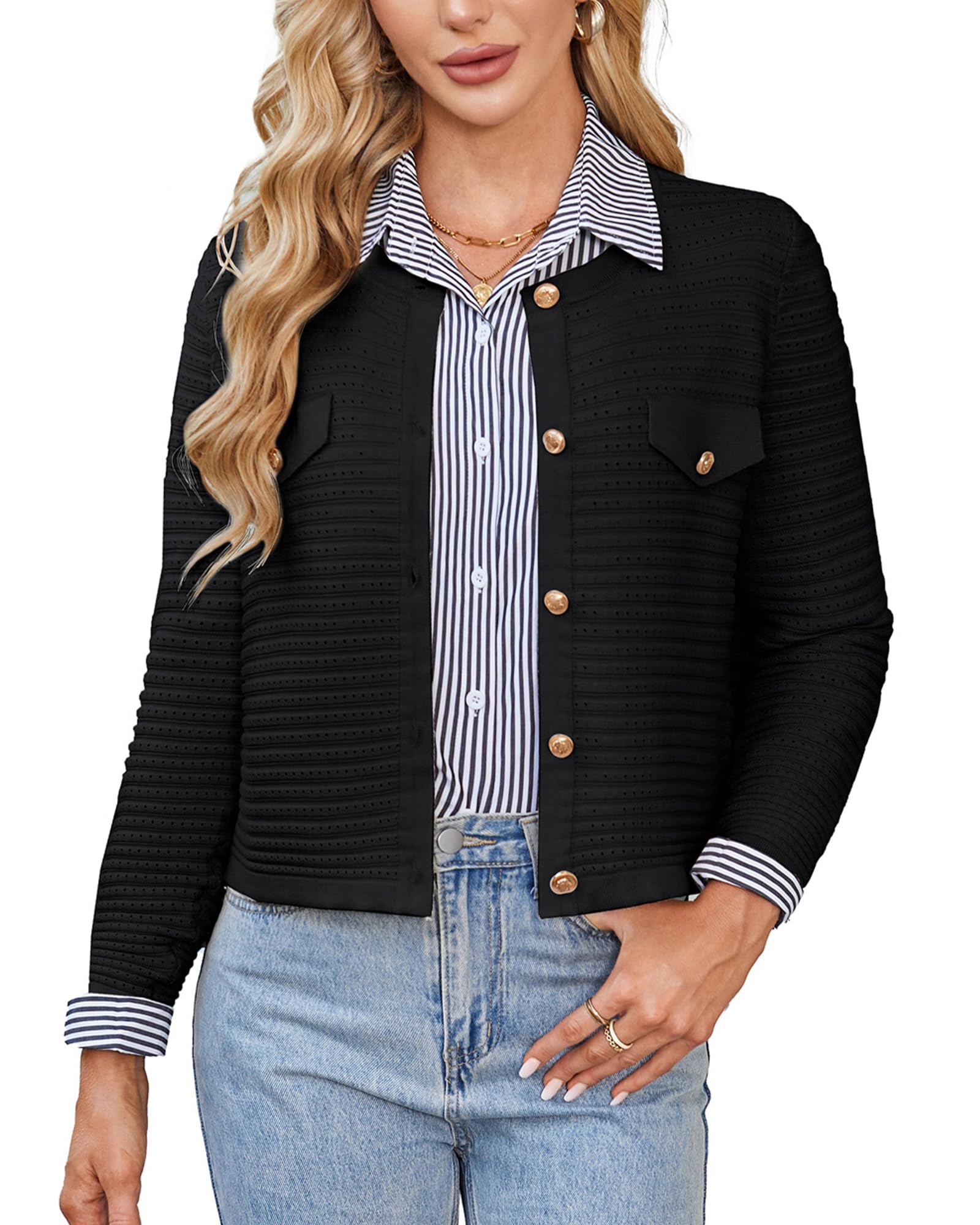 Foto 2 pulgar | Jersey Tipo Cárdigan Grace Karin De Ganchillo Para Mujer, Color Negro Xl - Venta Internacional.