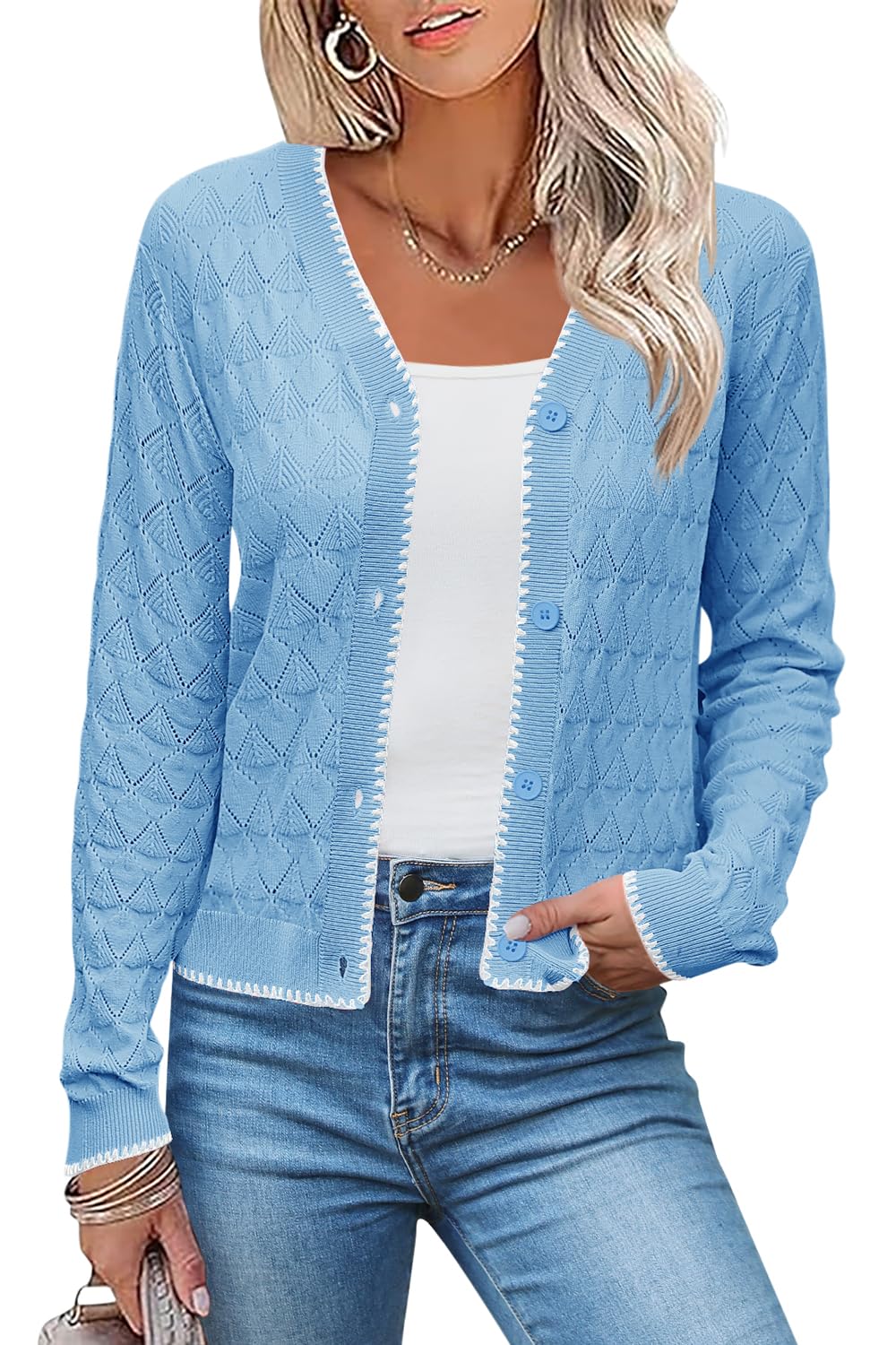 Jersey Lomon Cardigan De Ganchillo Ligero Con Cuello En V Para Mujer - Venta Internacional.