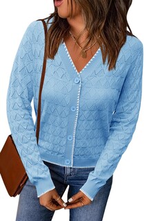 Foto 2 | Jersey Lomon Cardigan De Ganchillo Ligero Con Cuello En V Para Mujer - Venta Internacional.