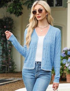 Foto 3 | Jersey Lomon Cardigan De Ganchillo Ligero Con Cuello En V Para Mujer - Venta Internacional.