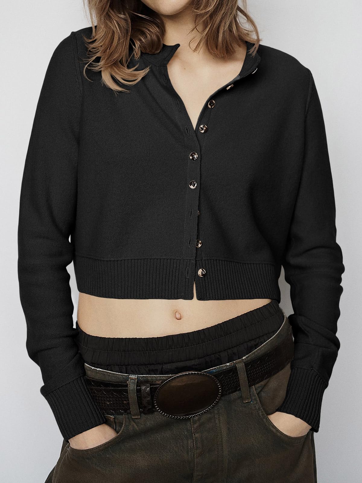 Foto 5 | Jersey Tipo Cárdigan Saodimallsu Ligero Para Mujer, Color Negro - Venta Internacional.