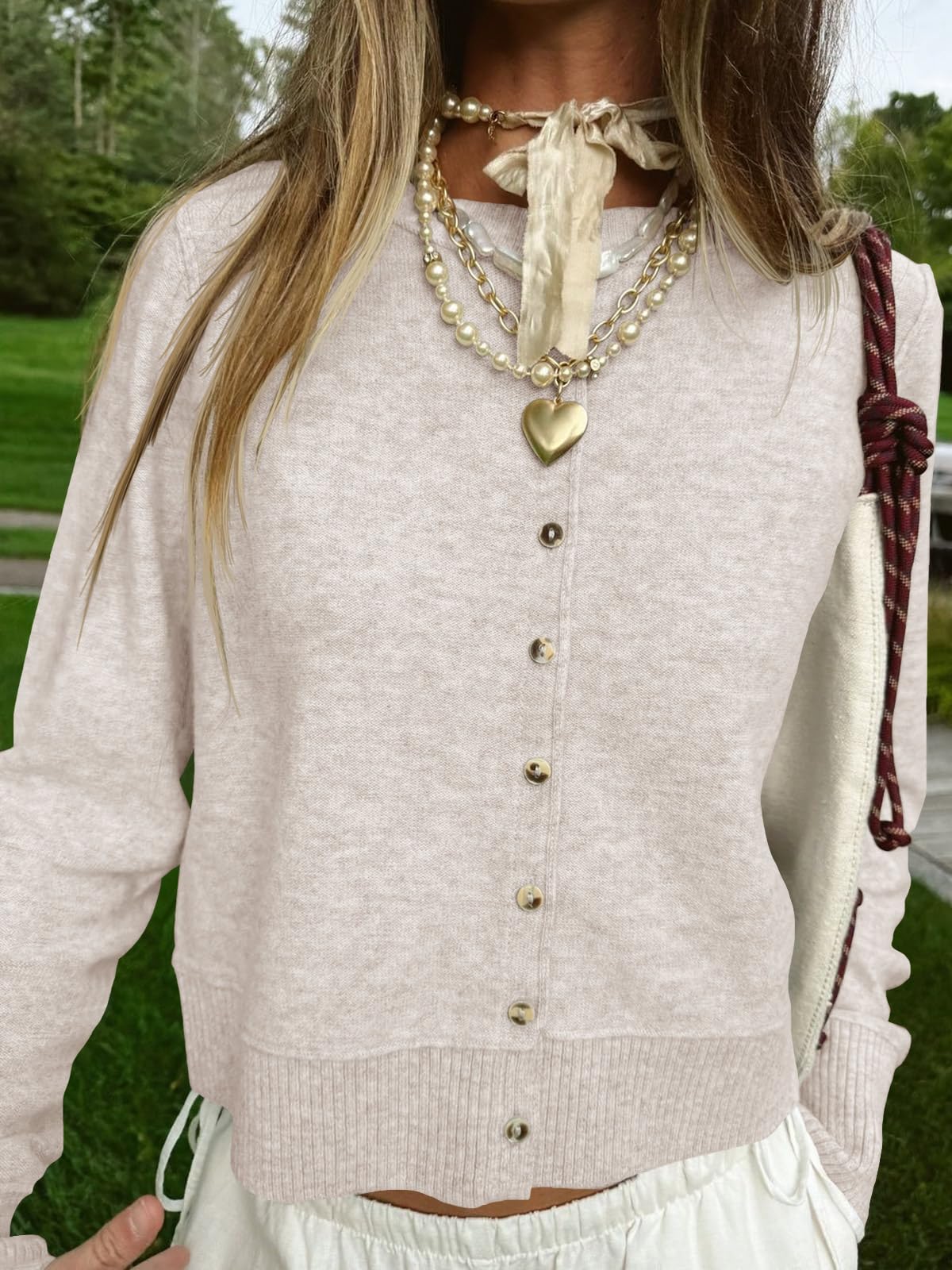 Foto 5 pulgar | Jersey Tipo Cárdigan Saodimallsu Para Mujer, Ligero, Beige - Venta Internacional.