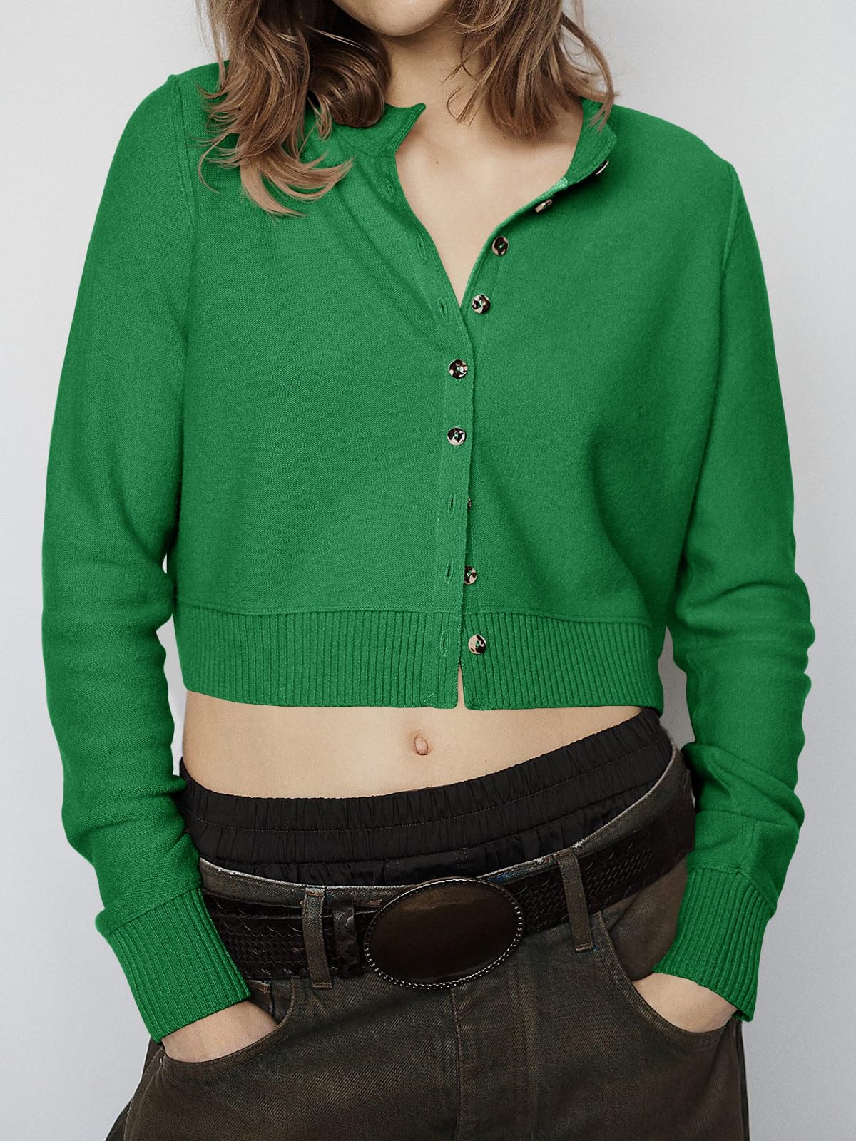 Foto 6 pulgar | Jersey Tipo Cárdigan Saodimallsu Para Mujer, Color Verde Ligero - Venta Internacional.