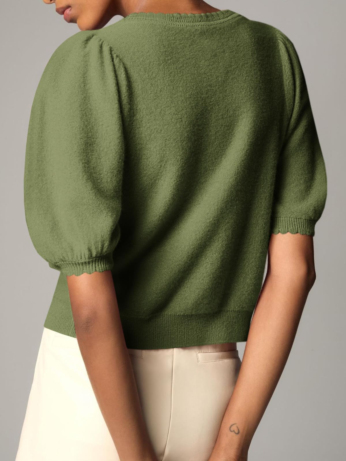 Foto 5 | Cárdigan Saodimallsu Puff De Manga Corta Para Mujer, Color Verde Militar - Venta Internacional.