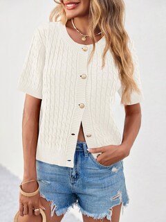 Foto 3 | Chaqueta Saodimallsu Summer de Manga Corta Tejida Blanca - Venta Internacional