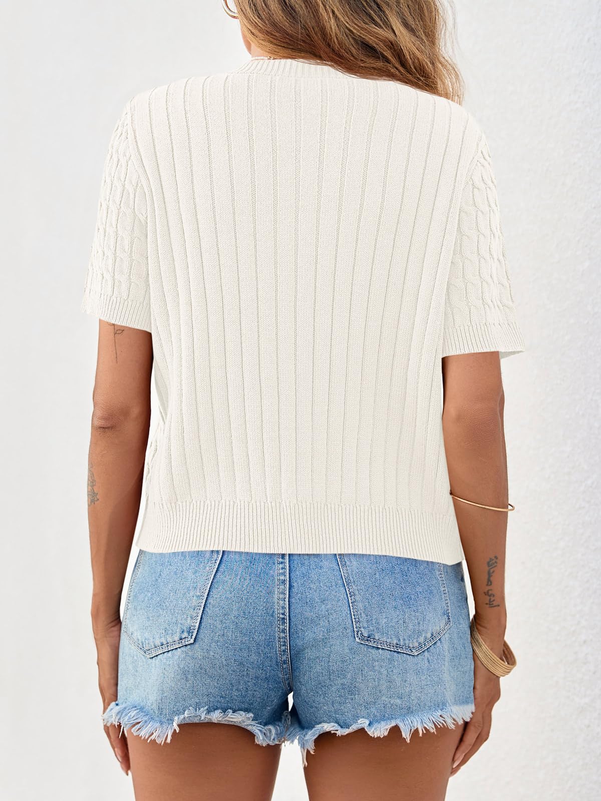 Foto 6 pulgar | Chaqueta Saodimallsu Summer de Manga Corta Tejida Blanca - Venta Internacional