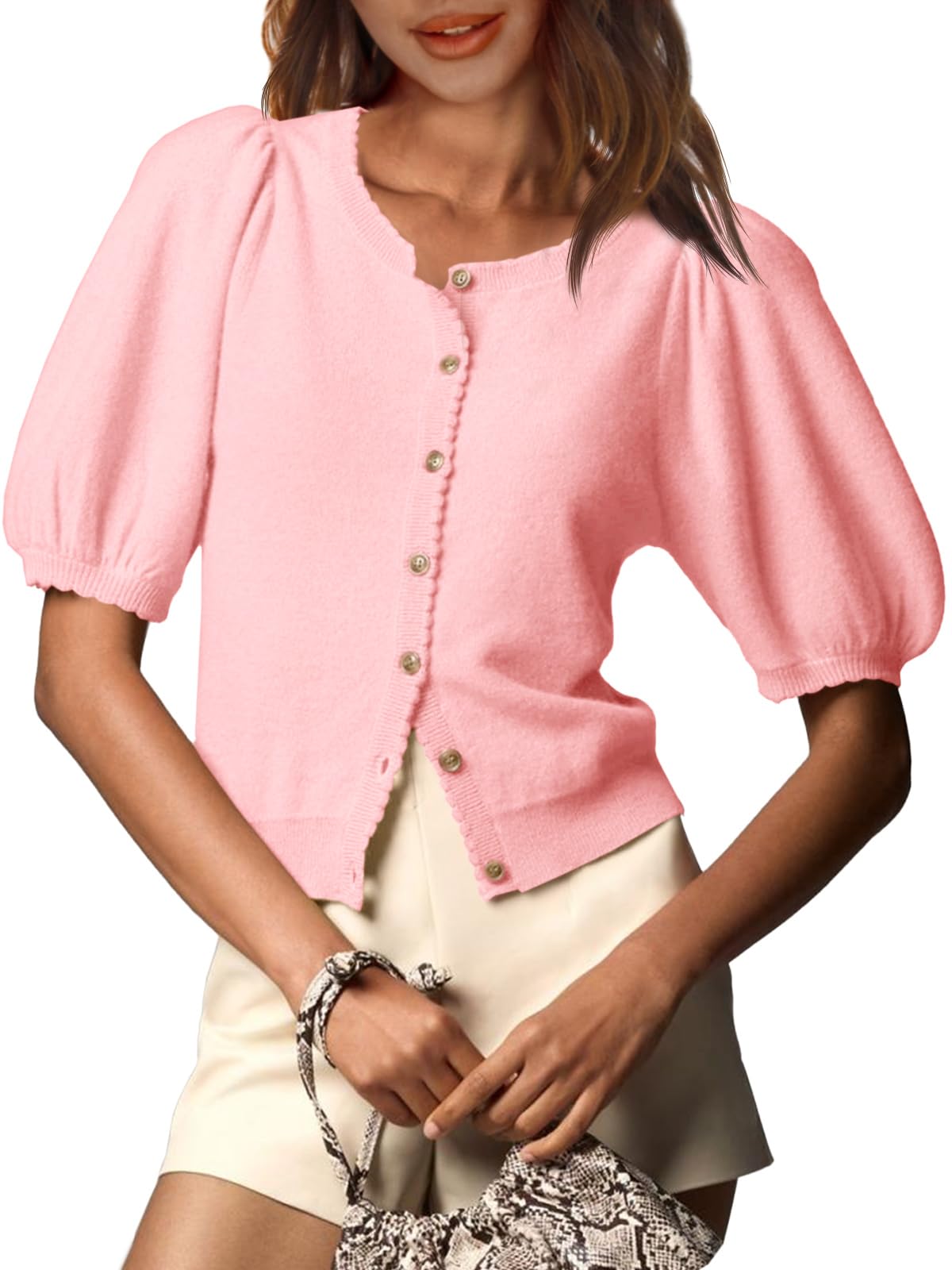 Foto 2 pulgar | Chaqueta Saodimallsu Puff de Manga Corta Rosa para Mujer - Venta Internacional
