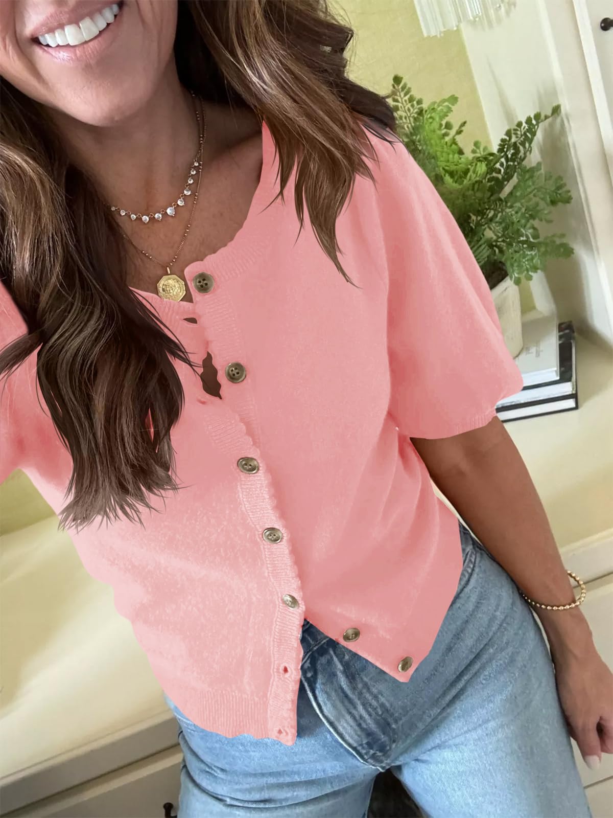 Foto 4 pulgar | Chaqueta Saodimallsu Puff de Manga Corta Rosa para Mujer - Venta Internacional