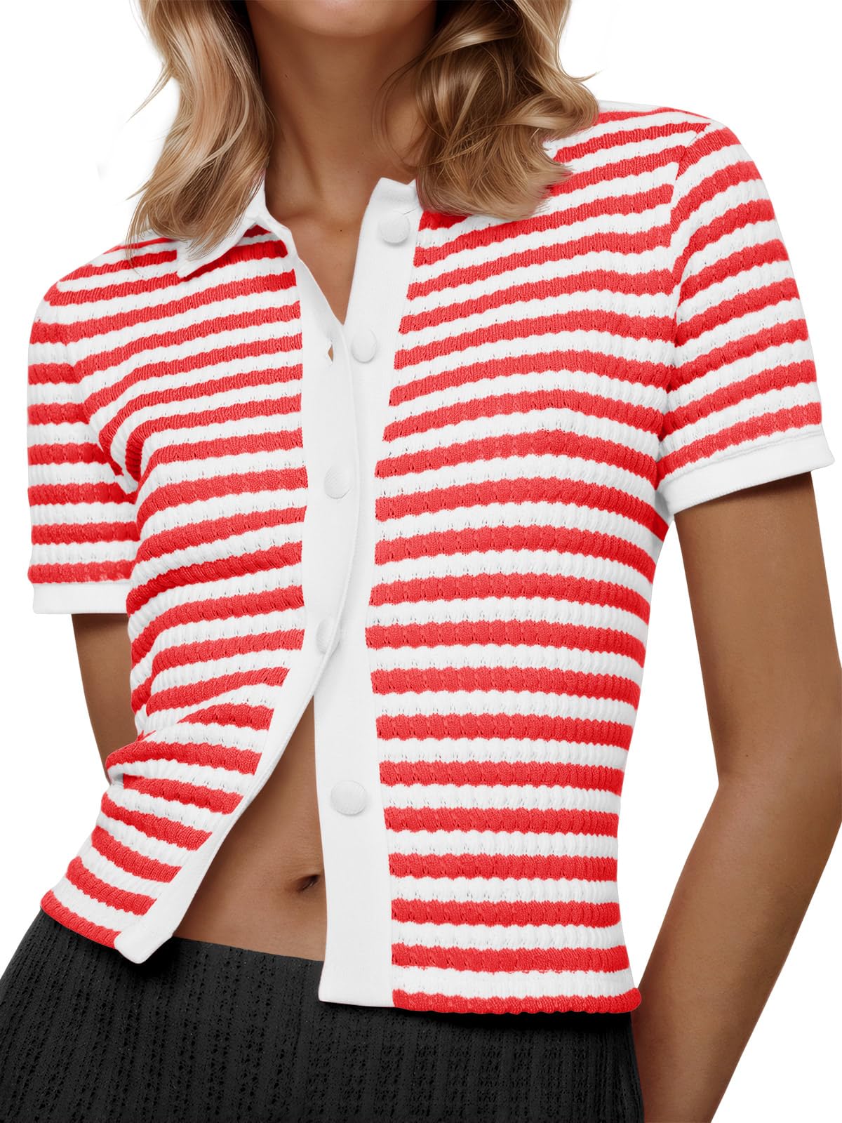Foto 1 | Suéter Polo A Rayas Saodimallsu De Manga Corta Para Mujer - Venta Internacional.