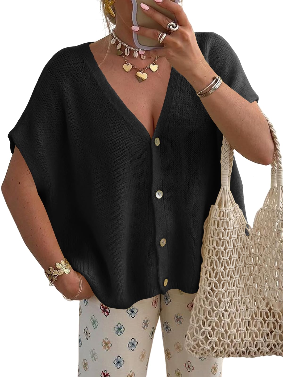 Cárdigan Saodimallsu Punto Negro para Mujer - Venta Internacional