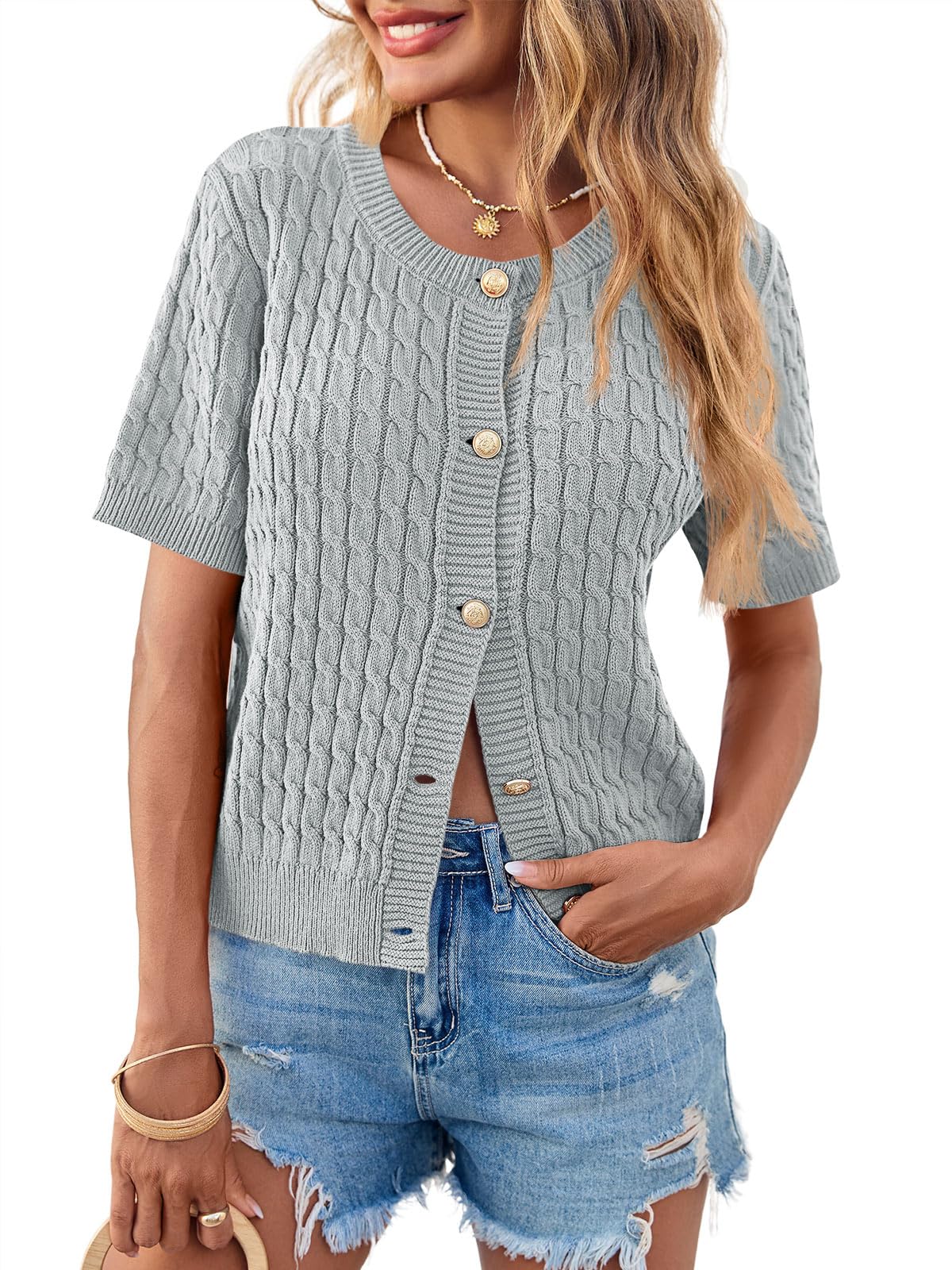 Foto 1 | Cárdigan Saodimallsu Summer Manga Corta Gris - Venta Internacional