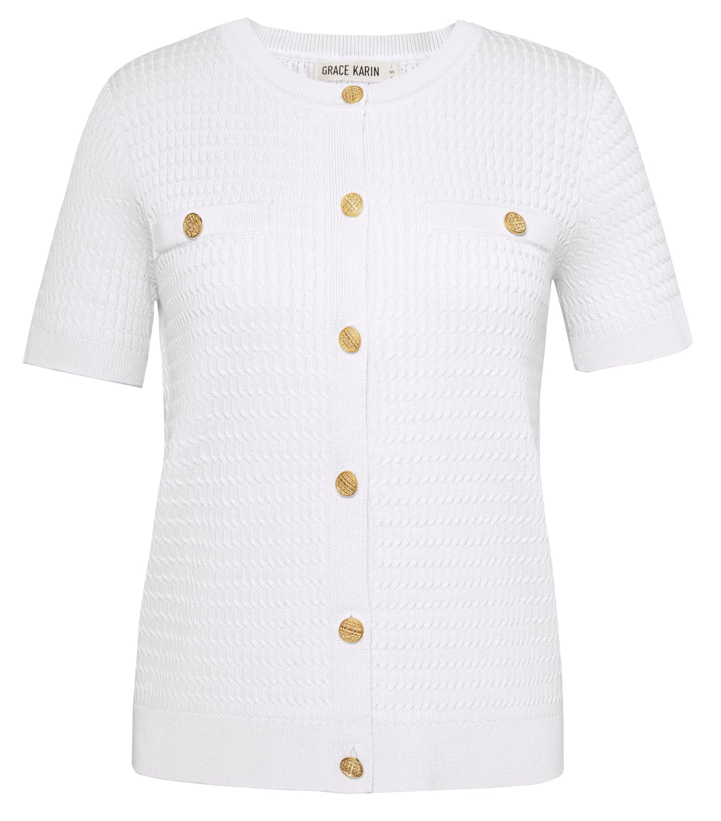 Foto 2 | Jersey Tipo Cárdigan Grace Karin De Manga Corta Para Mujer, Color Blanco - Venta Internacional.