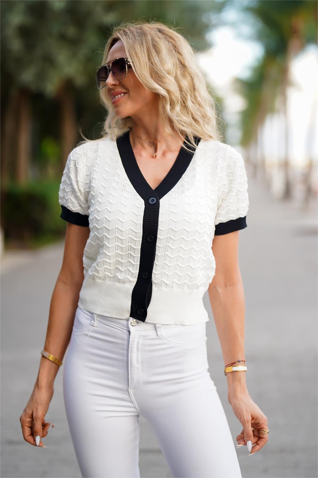 Foto 5 pulgar | Jersey Tipo Cárdigan Grace Karin Con Botones En Blanco Para Mujer - Venta Internacional.