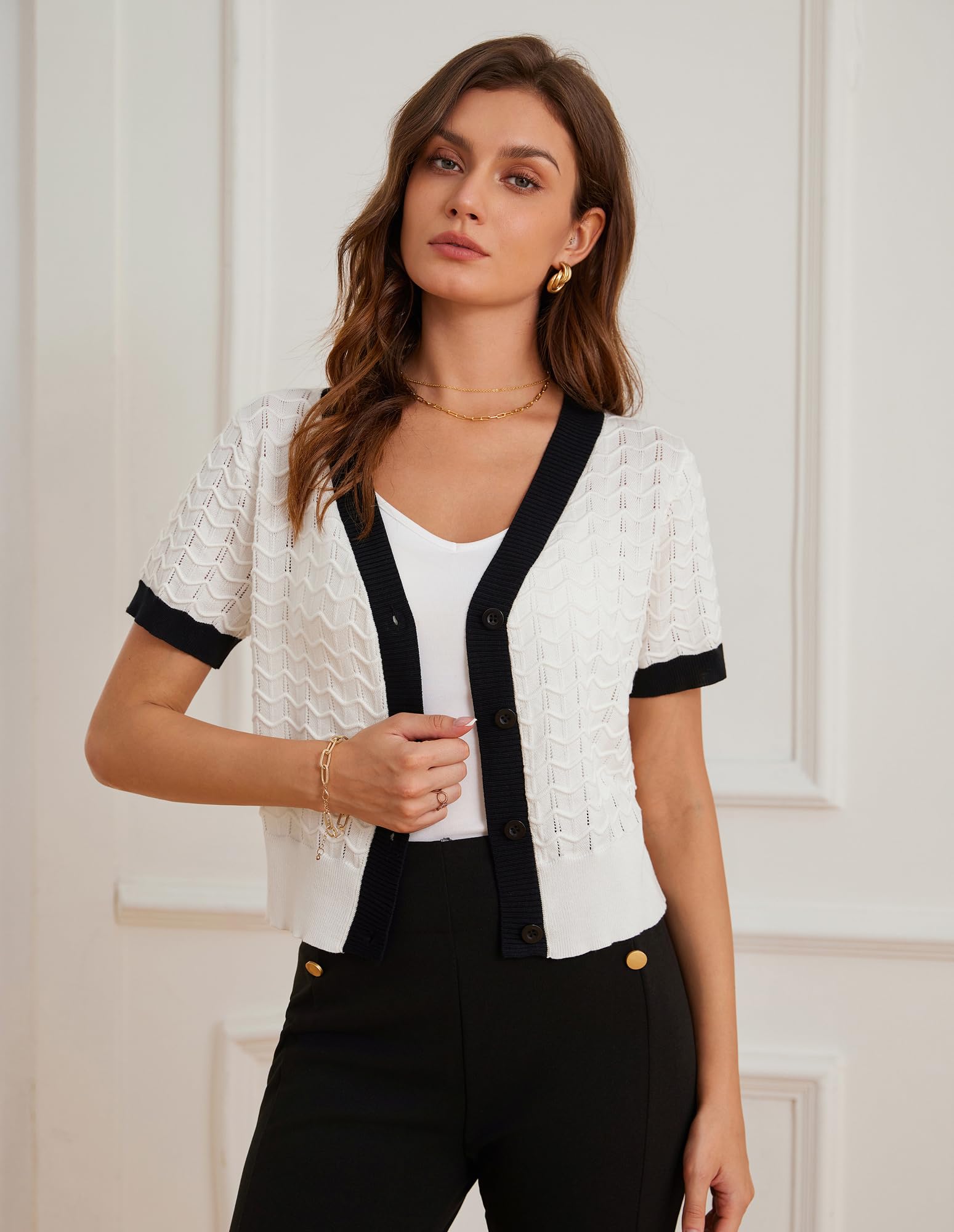 Foto 7 pulgar | Jersey Tipo Cárdigan Grace Karin Con Botones En Blanco Para Mujer - Venta Internacional.