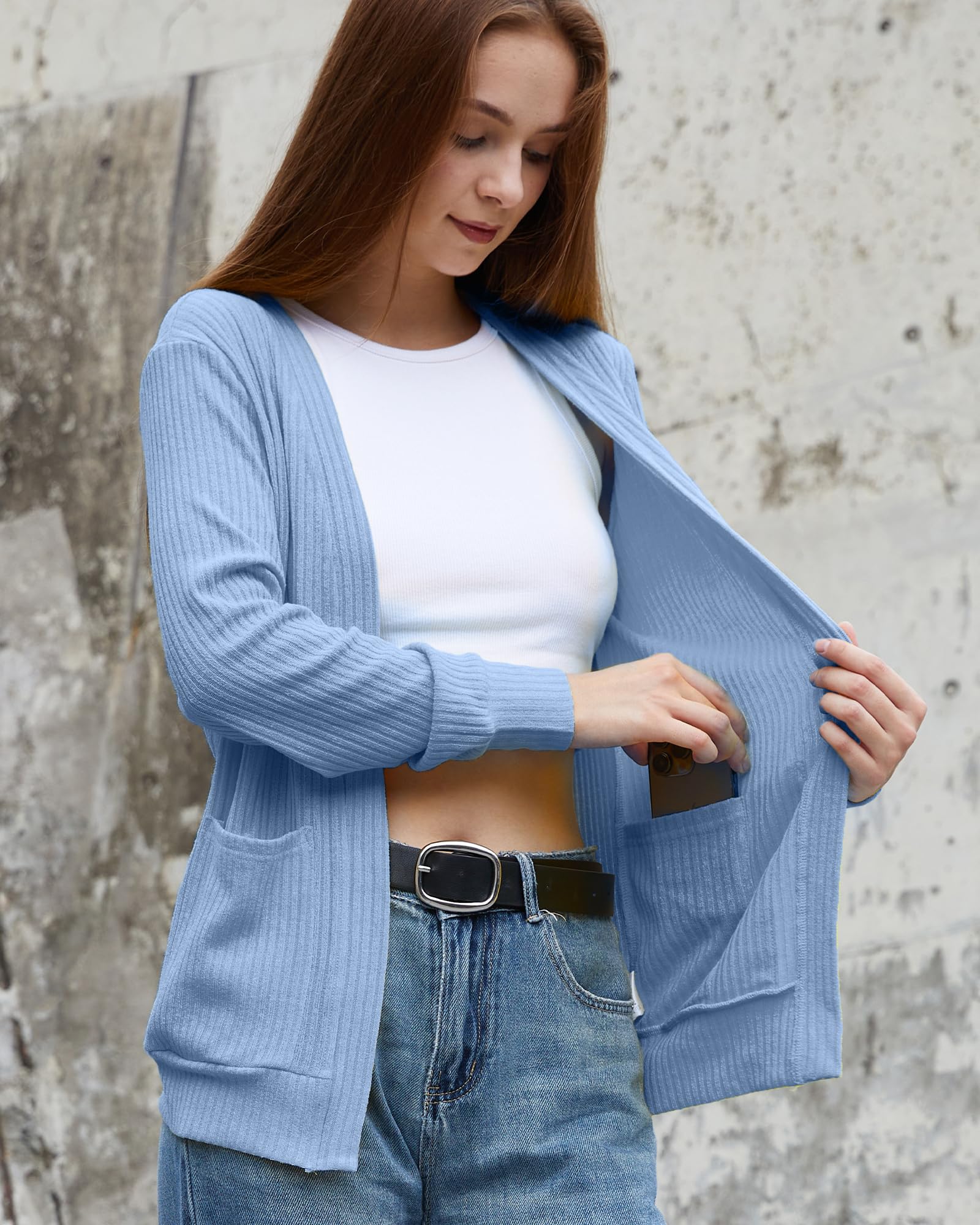 Foto 3 pulgar | Jersey Tipo Cárdigan Argstar Para Mujer, Frente Abierto, Azul Grisáceo, Talla L - Venta Internacional.