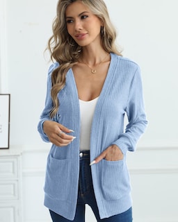 Foto 4 | Jersey Tipo Cárdigan Argstar Para Mujer, Frente Abierto, Azul Grisáceo, Talla L - Venta Internacional.