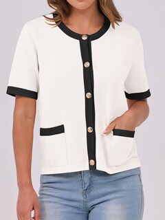 Foto 6 | Suéter Tipo Cárdigan Anrabess De Manga Corta A Rayas Para Mujer - Venta Internacional.