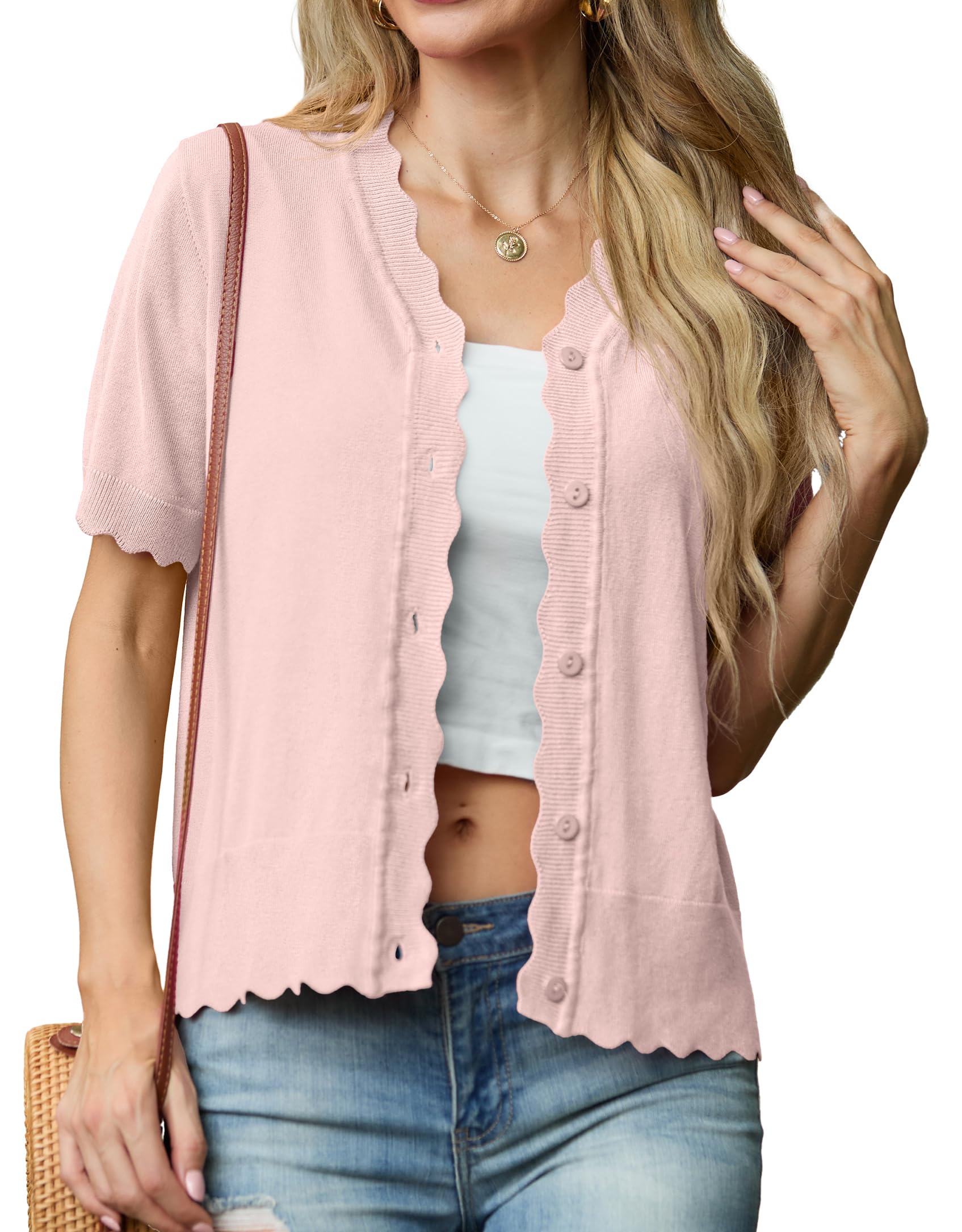Foto 2 | Cárdigan Grecerelle Para Mujer, Manga Corta, Manga Corta, Color Rosa - Venta Internacional.
