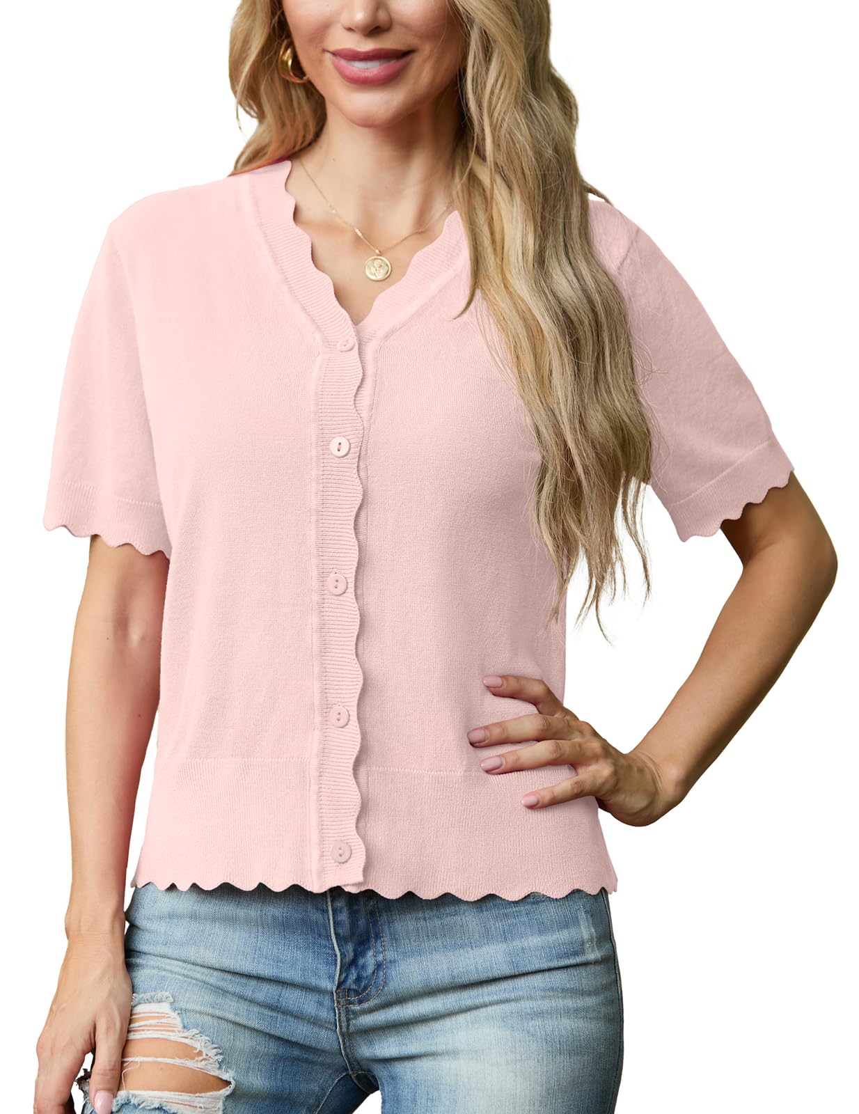 Foto 4 pulgar | Cárdigan Grecerelle Para Mujer, Manga Corta, Manga Corta, Color Rosa - Venta Internacional.