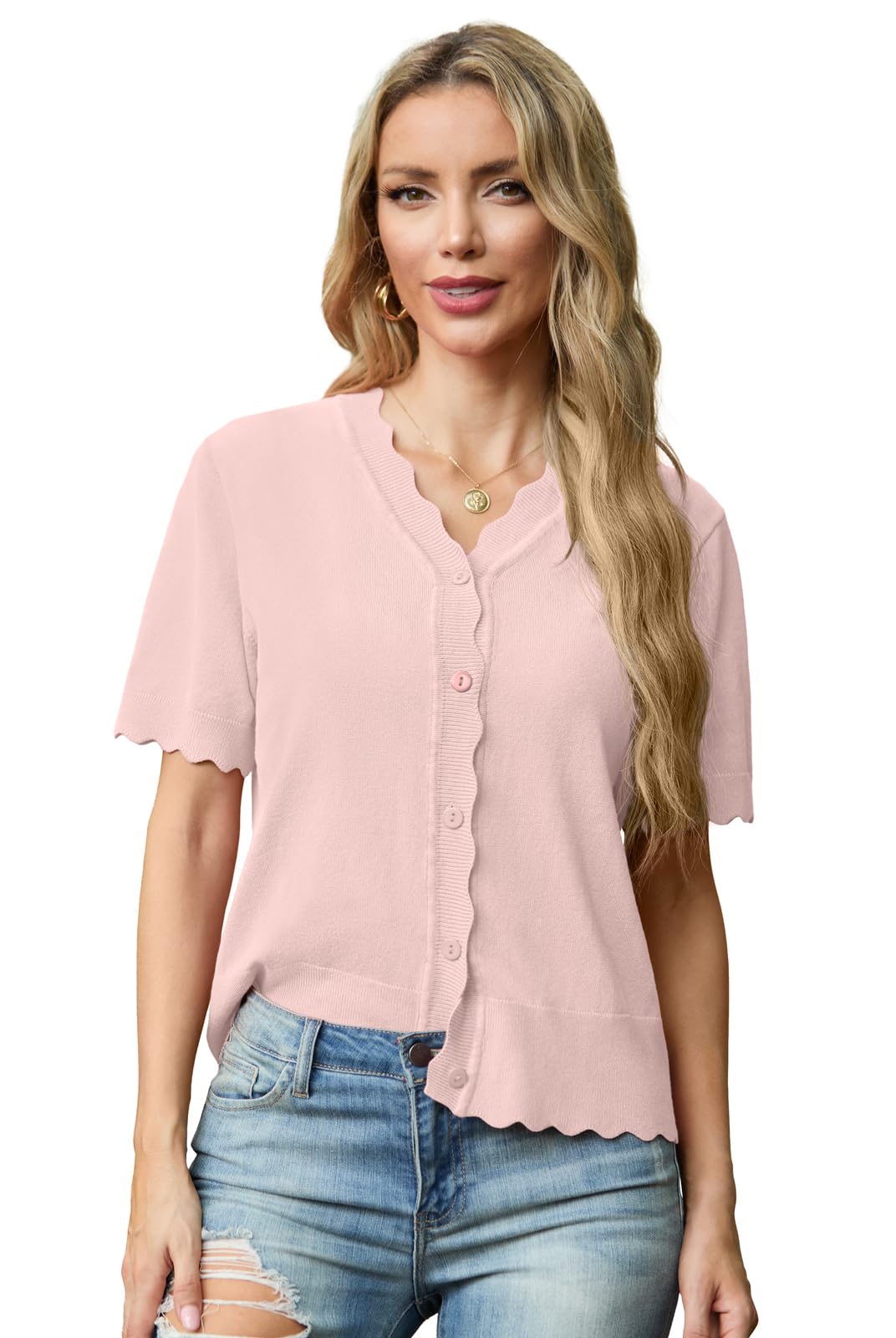 Foto 4 | Cárdigan Grecerelle Para Mujer, Manga Corta, Manga Corta, Color Rosa - Venta Internacional.