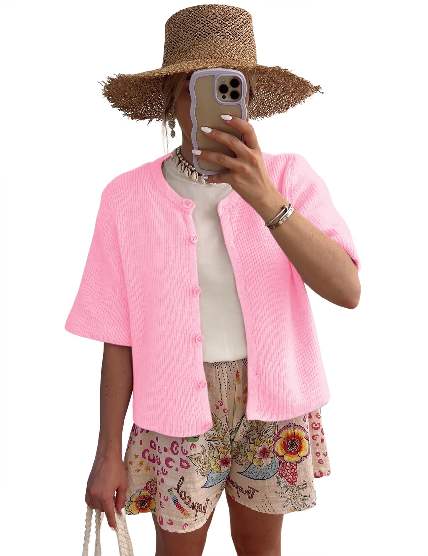 Foto 3 pulgar | Cárdigan Lomon Para Mujer, Primavera Y Verano, Manga Corta, Rosa, Xl - Venta Internacional.