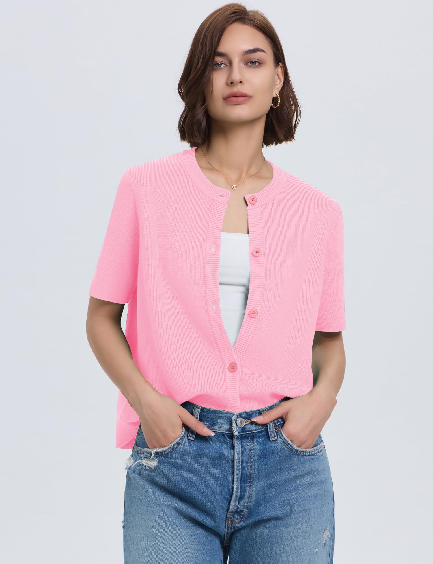 Foto 4 pulgar | Cárdigan Lomon Para Mujer, Primavera Y Verano, Manga Corta, Rosa, Xl - Venta Internacional.
