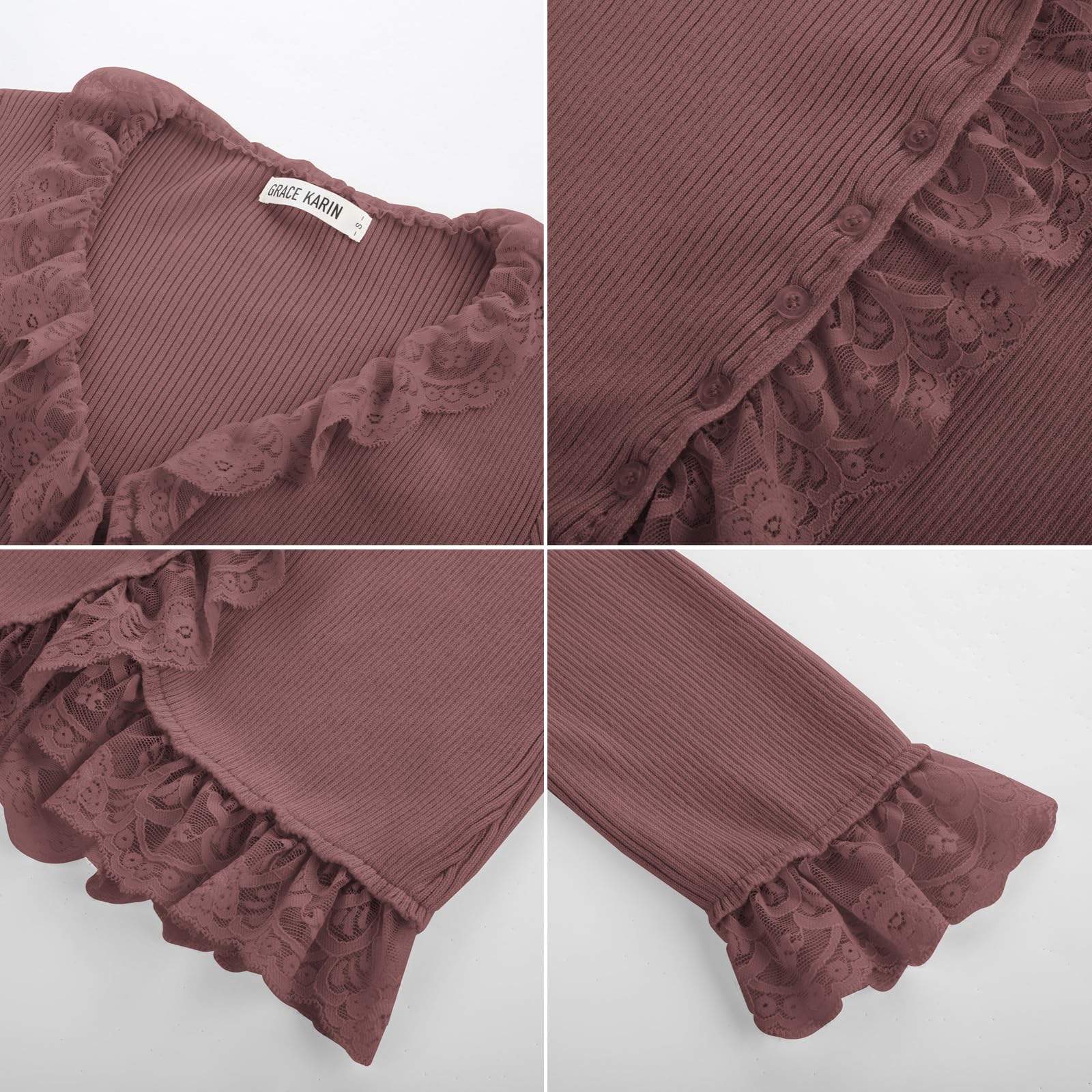 Foto 5 | Jersey Tipo Cárdigan Grace Karin Con Encaje Abierto En La Parte Delantera Rosa Oscuro - Venta Internacional.