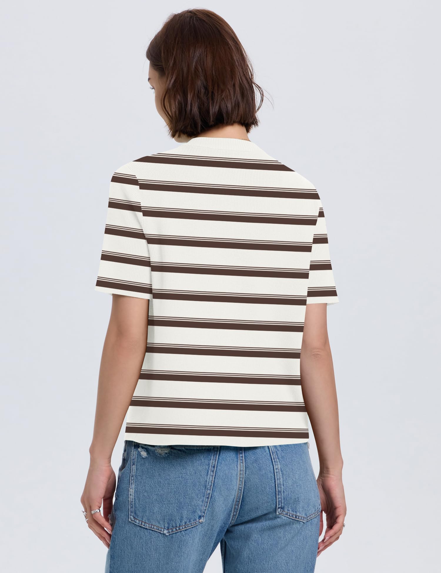 Foto 5 pulgar | Cárdigan Lomon Para Mujer, Primavera-verano, Manga Corta, Punto Blanco A Rayas - Venta Internacional.