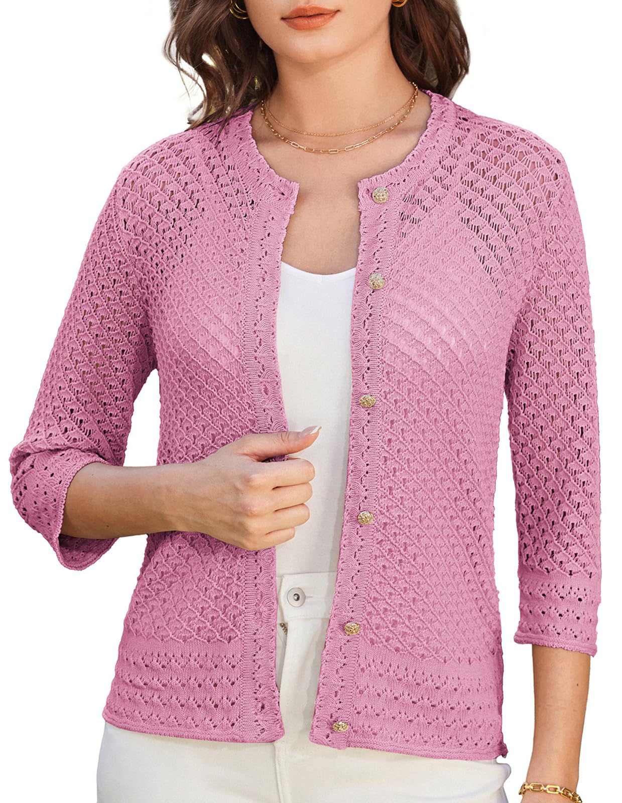 Foto 2 pulgar | Cárdigan Grace Karin De Malla De Verano De Ganchillo Rosa Para Mujer - Venta Internacional.