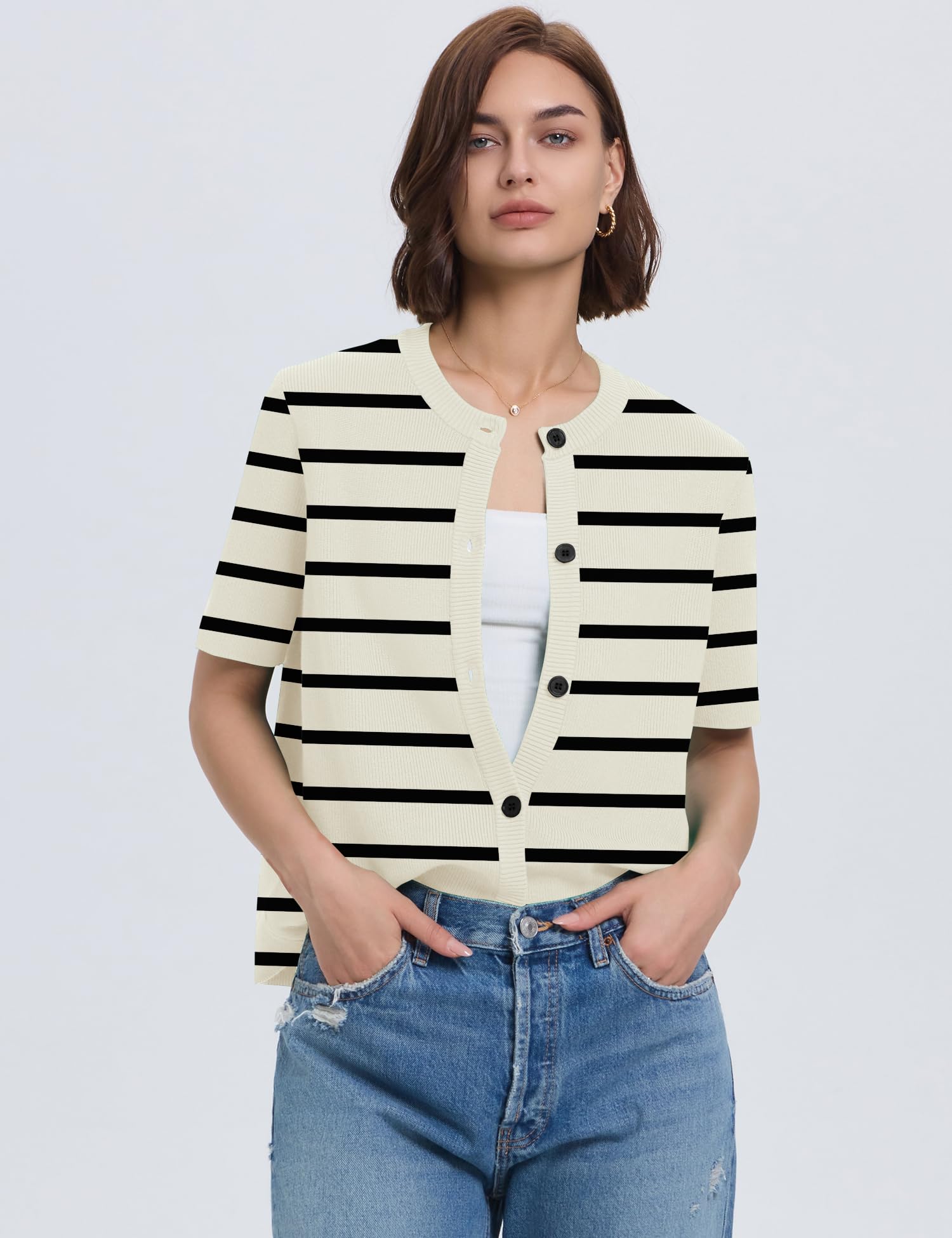 Foto 4 pulgar | Cárdigan Lomon De Punto De Manga Corta Para Mujer, Primavera-verano, Talla M - Venta Internacional.