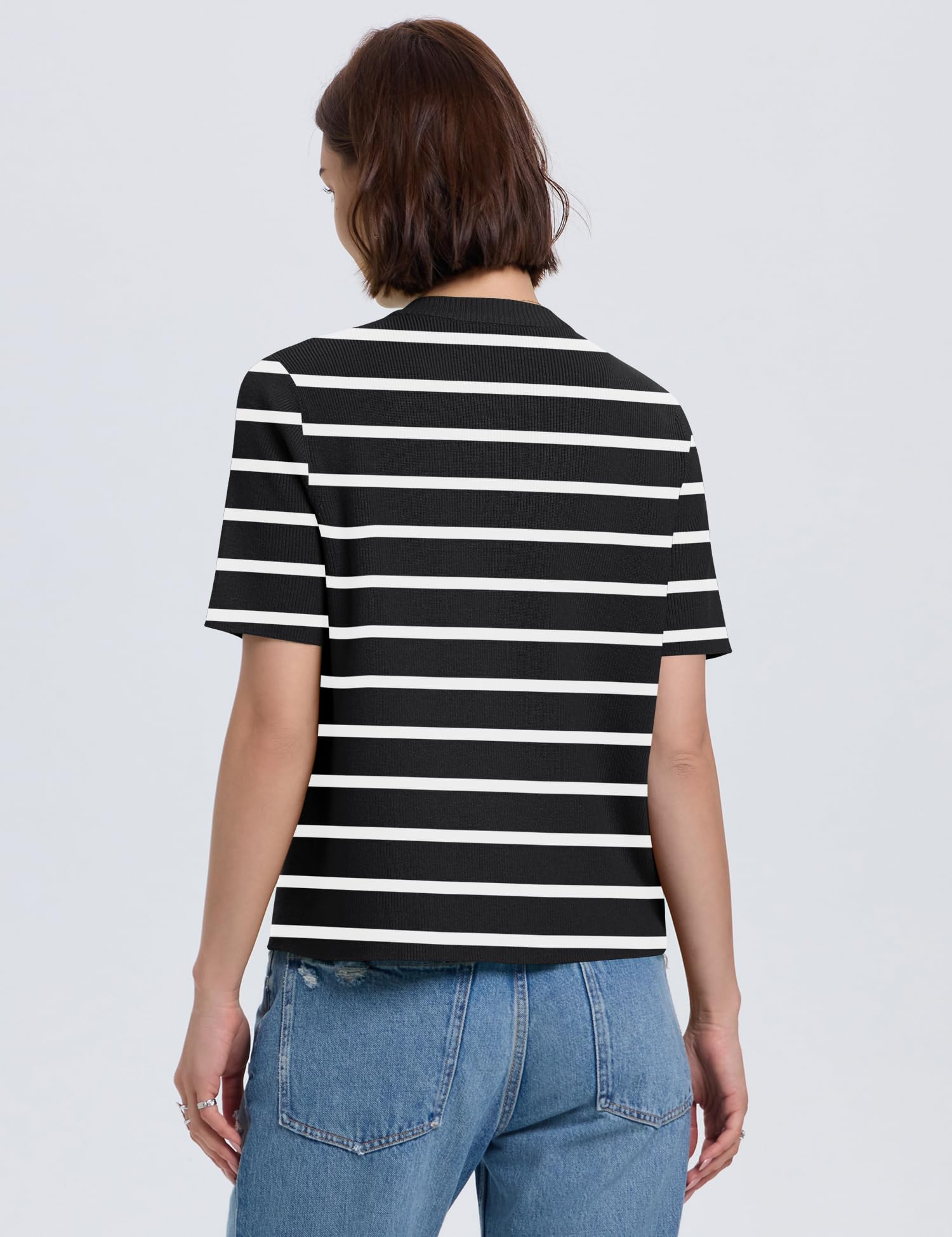 Foto 4 | Cárdigan Lomon Para Mujer, Primavera Y Verano, Manga Corta, Tejido A Rayas En Blanco Y Negro - Venta Internacional.