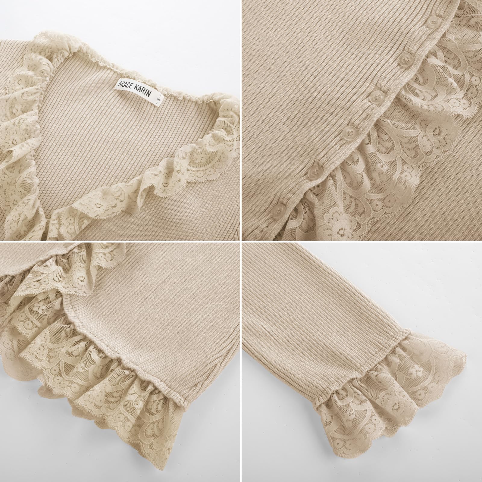 Foto 5 | Jersey Tipo Cárdigan Grace Karin Con Mangas 3/4 Y Encaje Con Parte Delantera Abierta, Color Albaricoque - Venta I