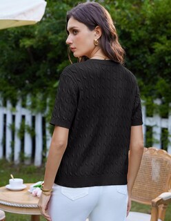 Foto 3 | Cárdigan Grace Karin De Manga Corta De Punto Trenzado Negro Para Mujer - Venta Internacional.